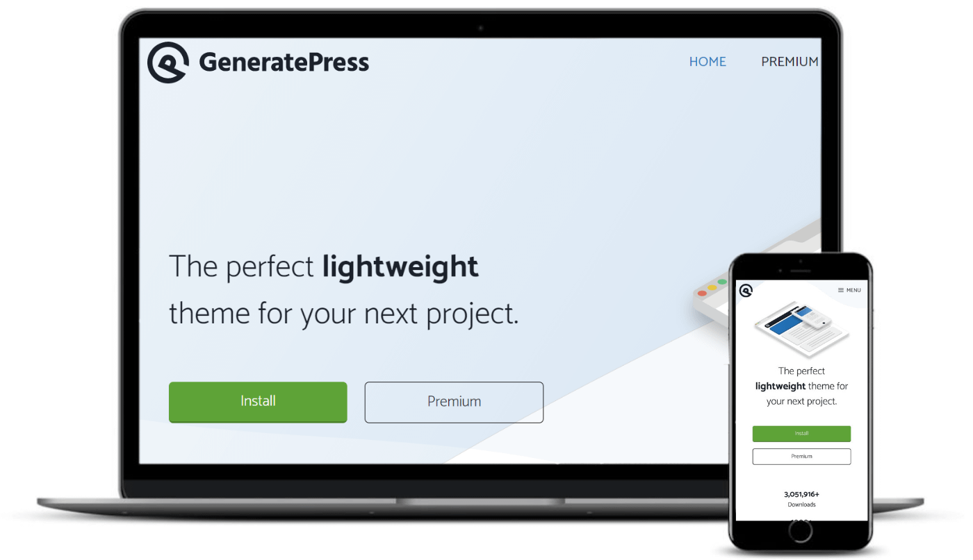 GeneratePress theme on desktop and mobile.