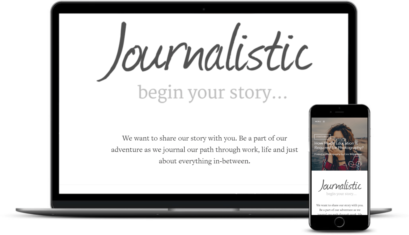 Journalistic theme on desktop and mobile.