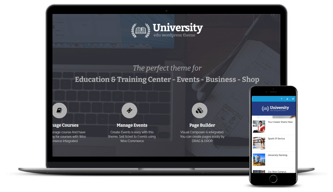 The University theme on desktop and mobile.