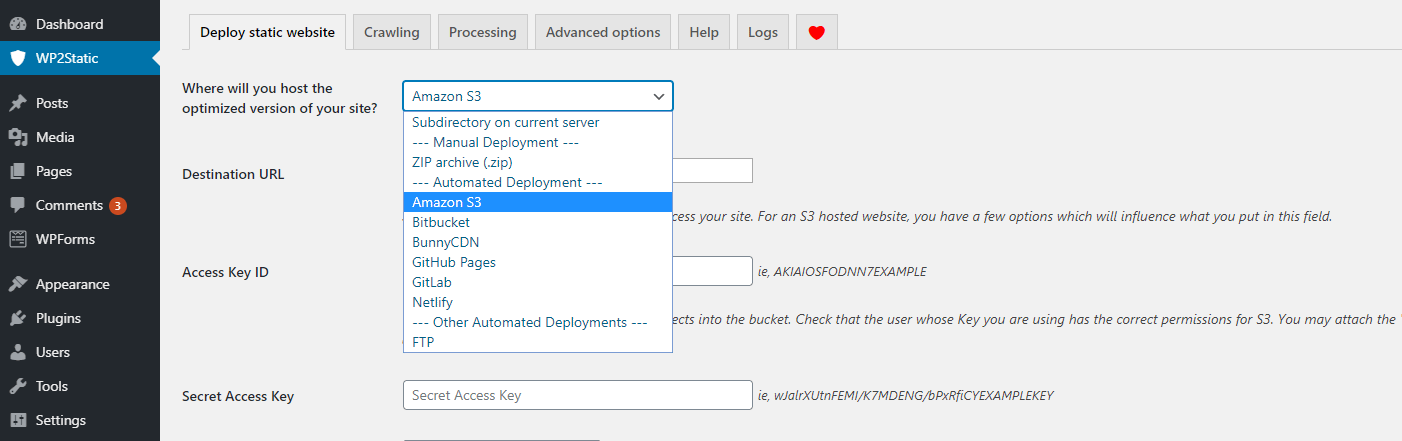 Configuring automated S3 deployment.