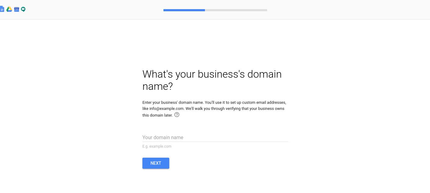 The place to enter your business domain name when setting up a G Suite account.