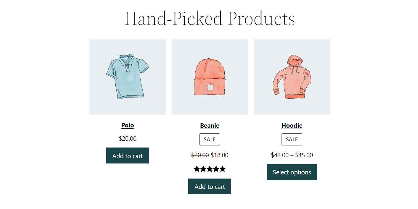 The Hand-Picked products block