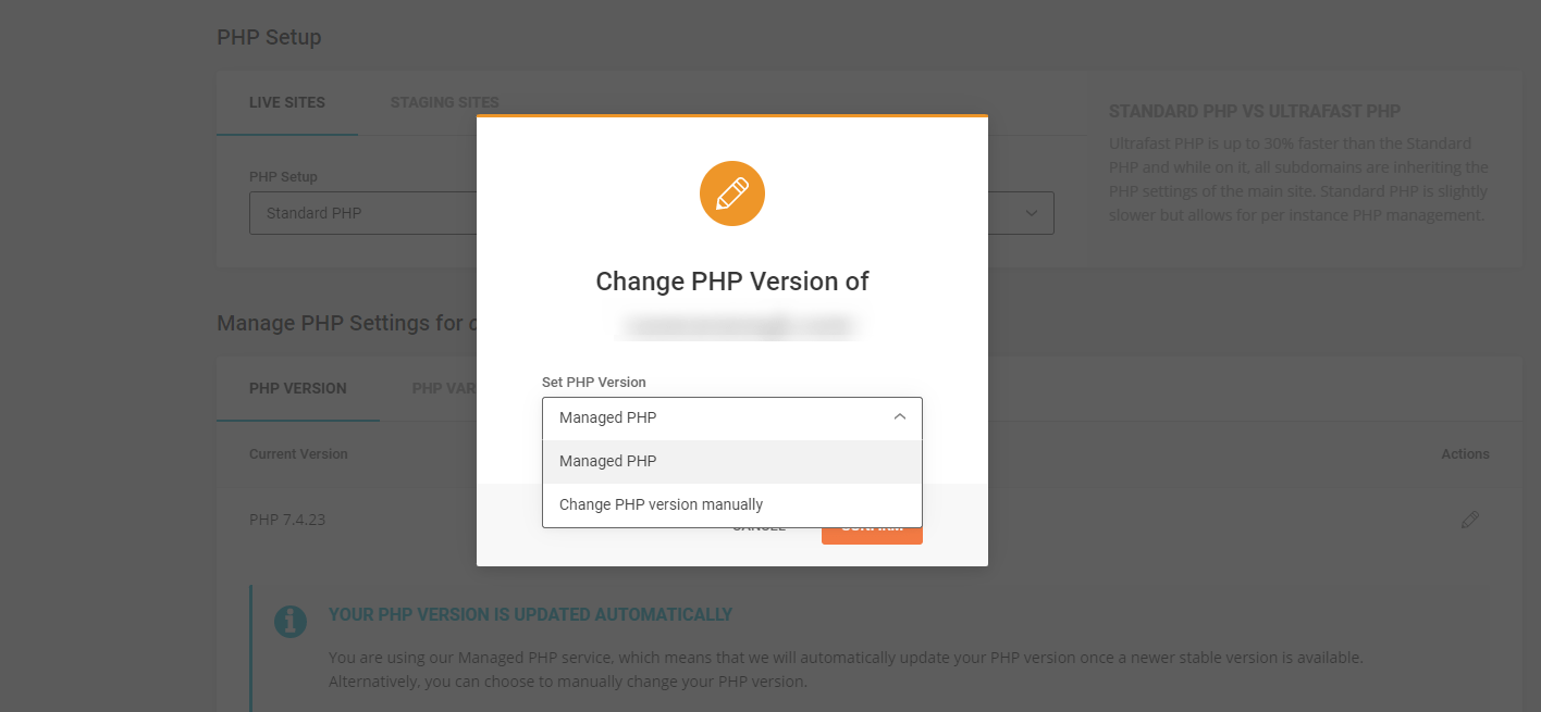 Thay đổi phiên bản PHP theo cách thủ công thông qua Site Ground.