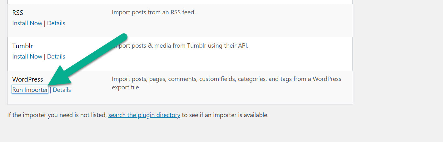 run importer to export WordPress menu