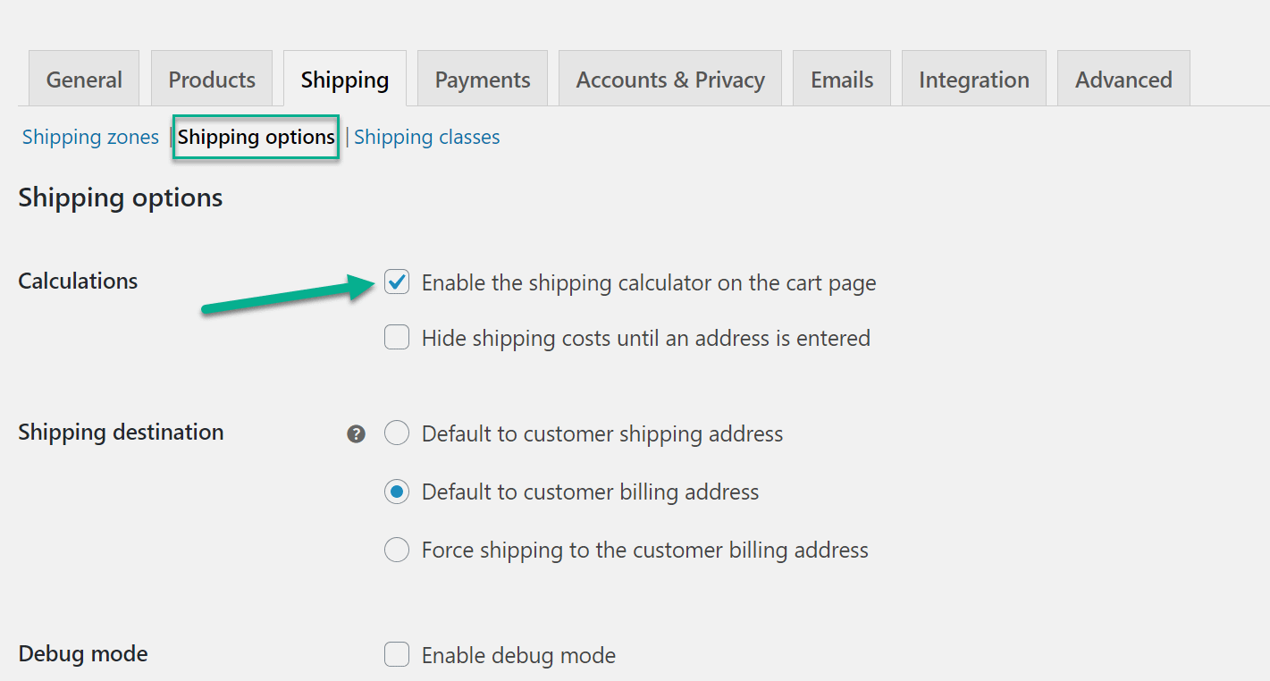 enable WooCommerce shipping calculator