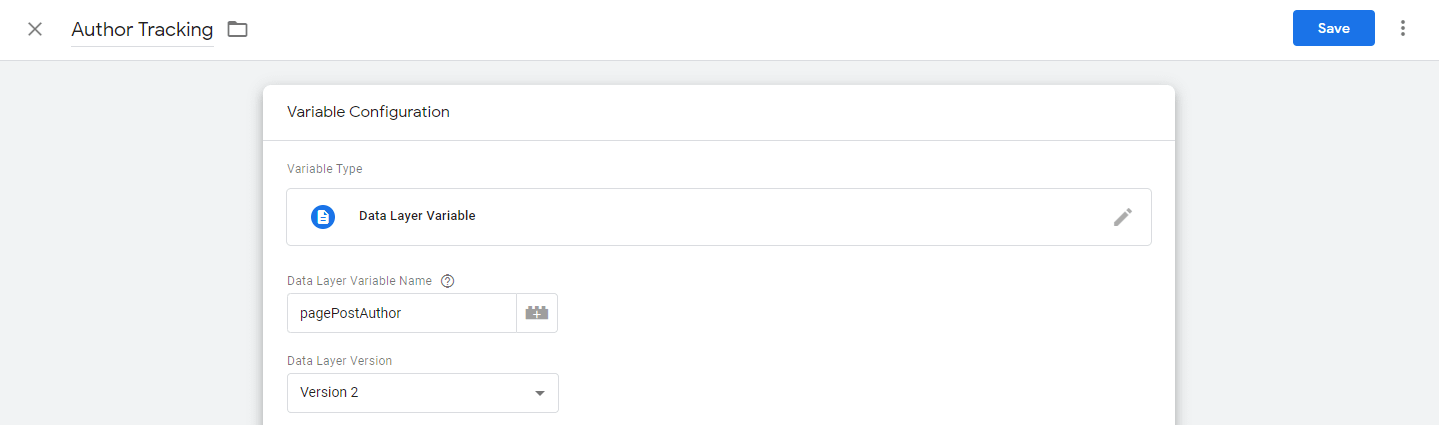 Configuring the author variable.