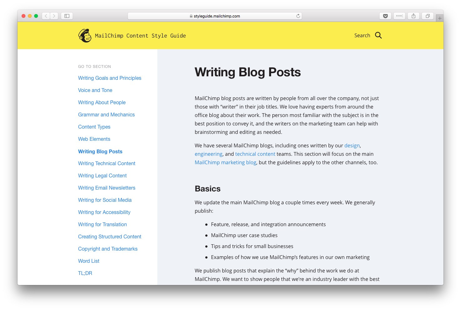 Blog style guide by MailChimp