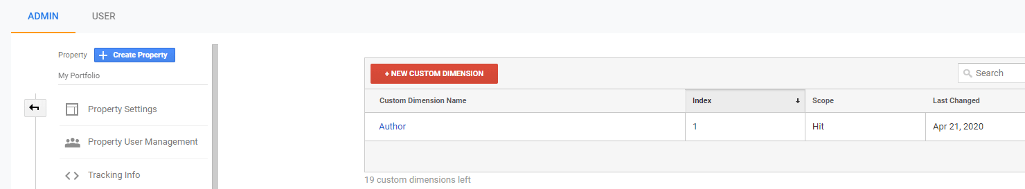 Checking out your custom dimension's index number.