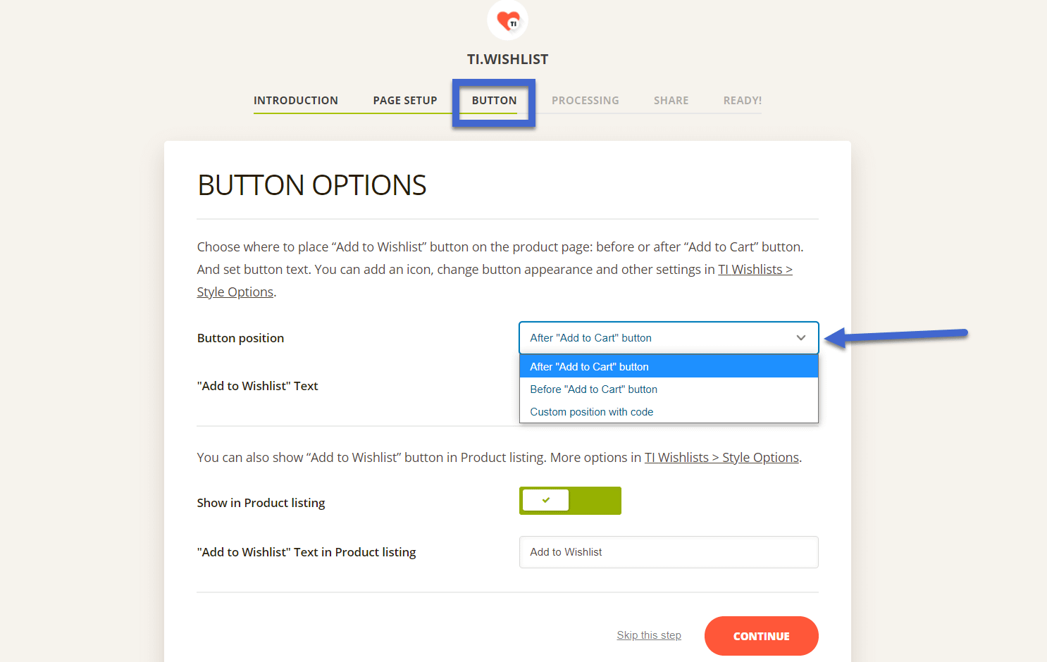 start with button options 