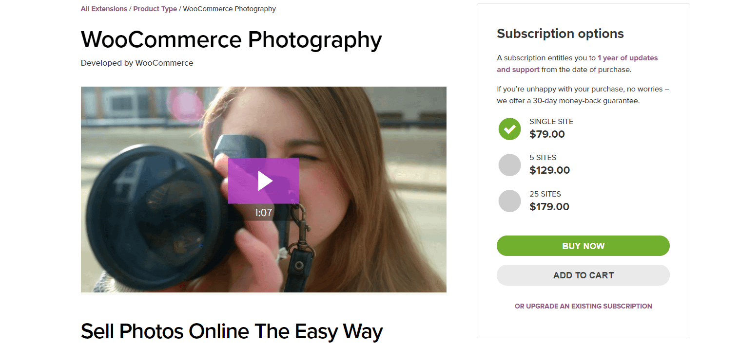 WooCommerce Photography is one of the plugins that helps you sell photos on your store