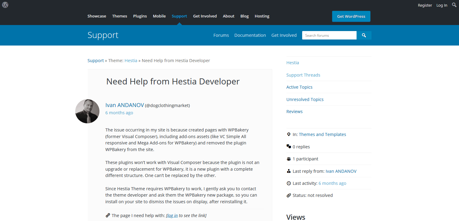 WordPress developer support forum 