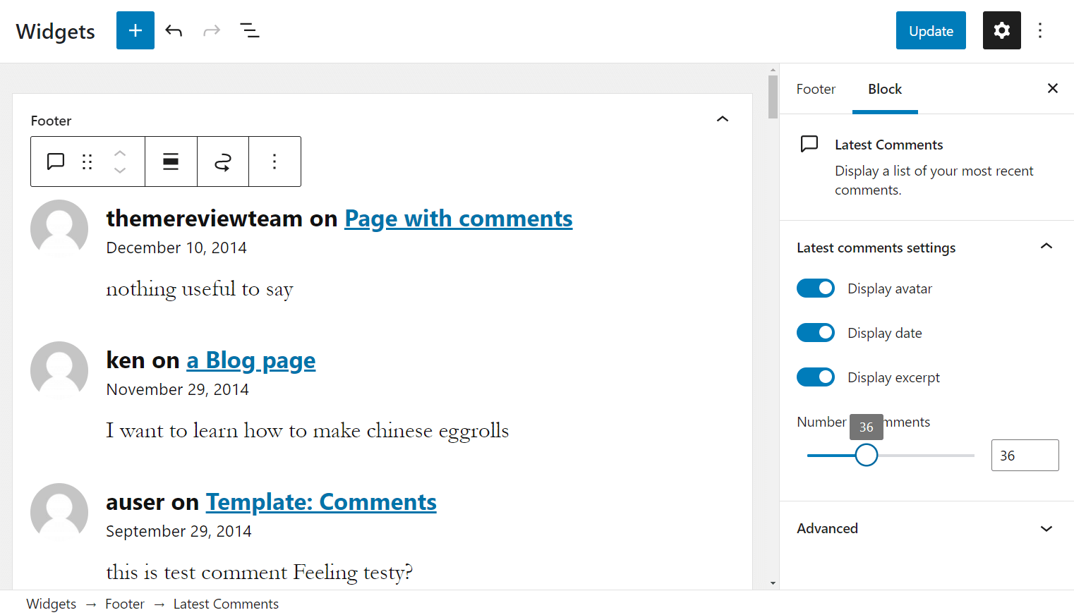 A widget showing the latest comments.