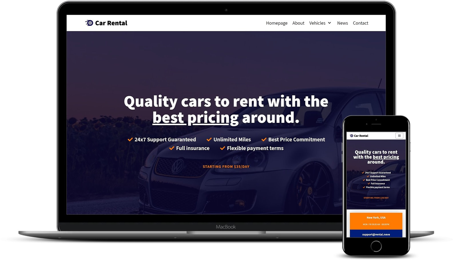Car rental WordPress template