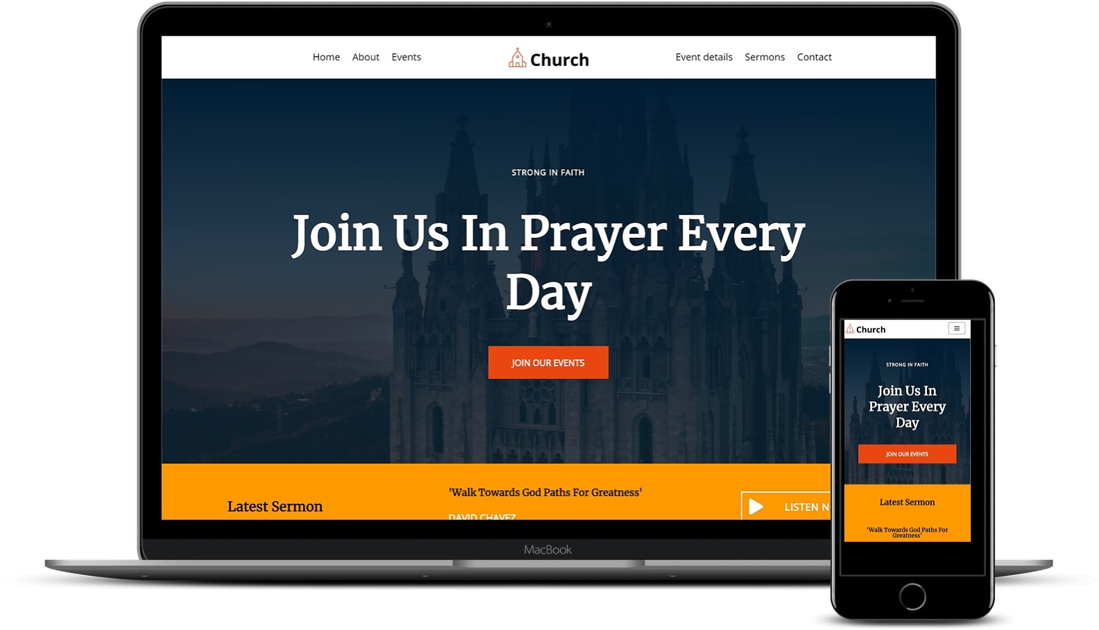 WordPress Church template built with Elementor