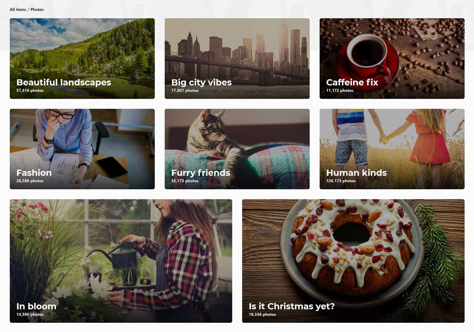Envato Elements' photo categories.