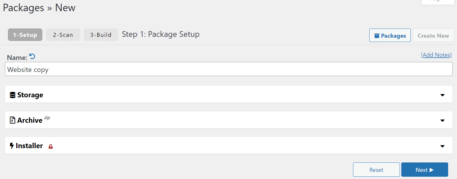 Package settings for the Duplicator plugin. 