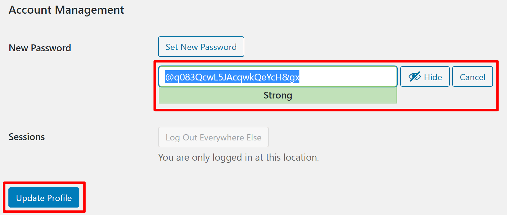 Enter new WordPress password