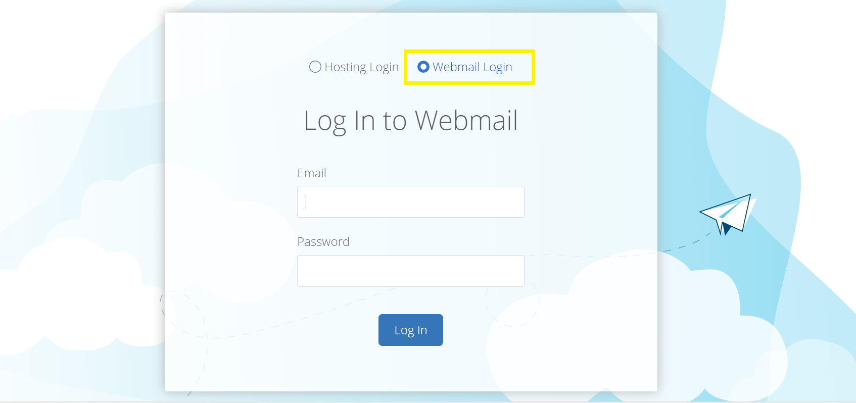 Bluehost's Webmail Login page to access your email with personalized domain