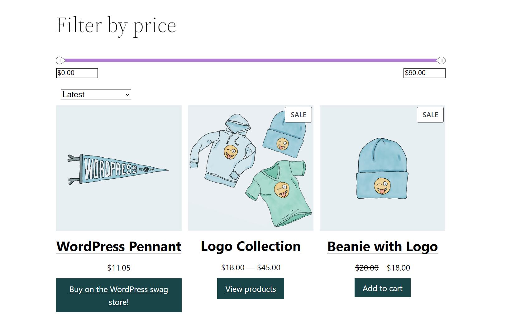A WooCommerce shop page
