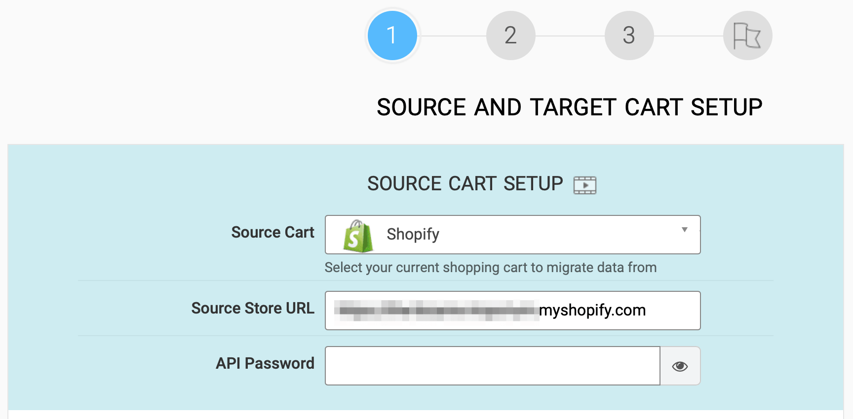 Cart2Cart's cart setup page to help you migrate Shopify to WooCommerce