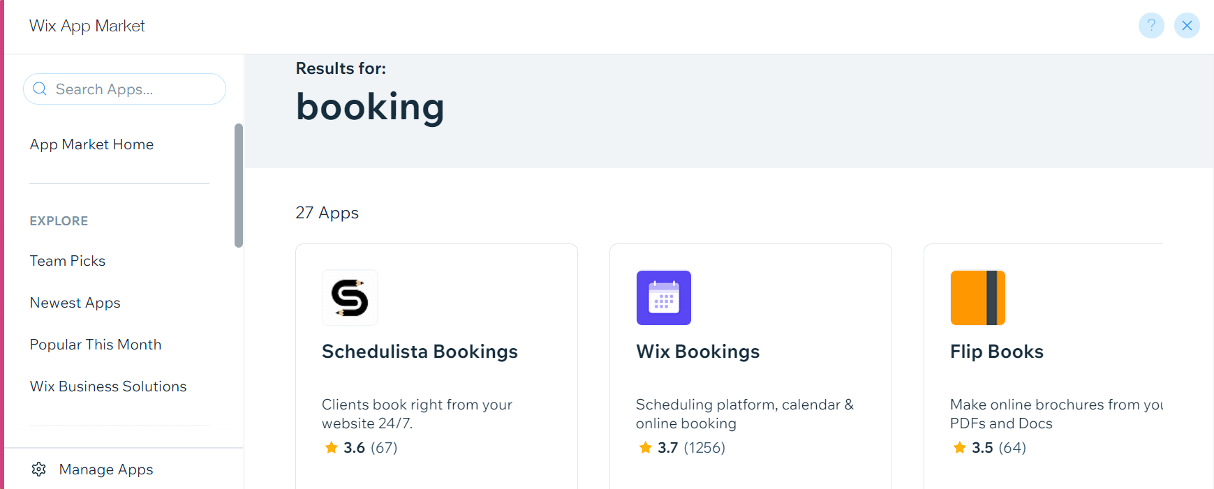 A sampling of the applications available via Wix.