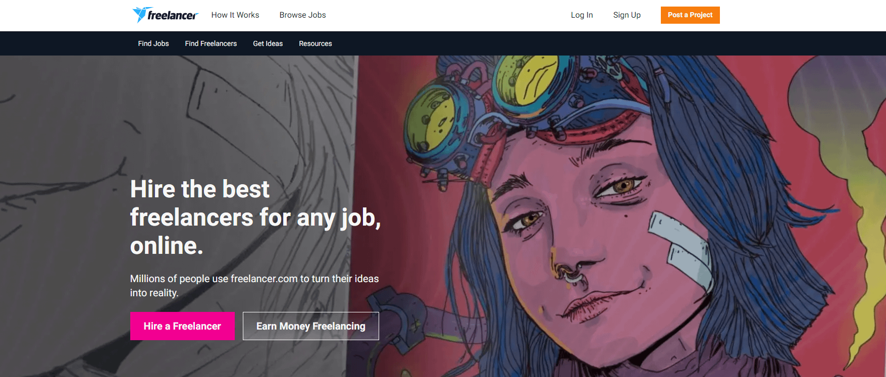 The Freelancer.com home page.