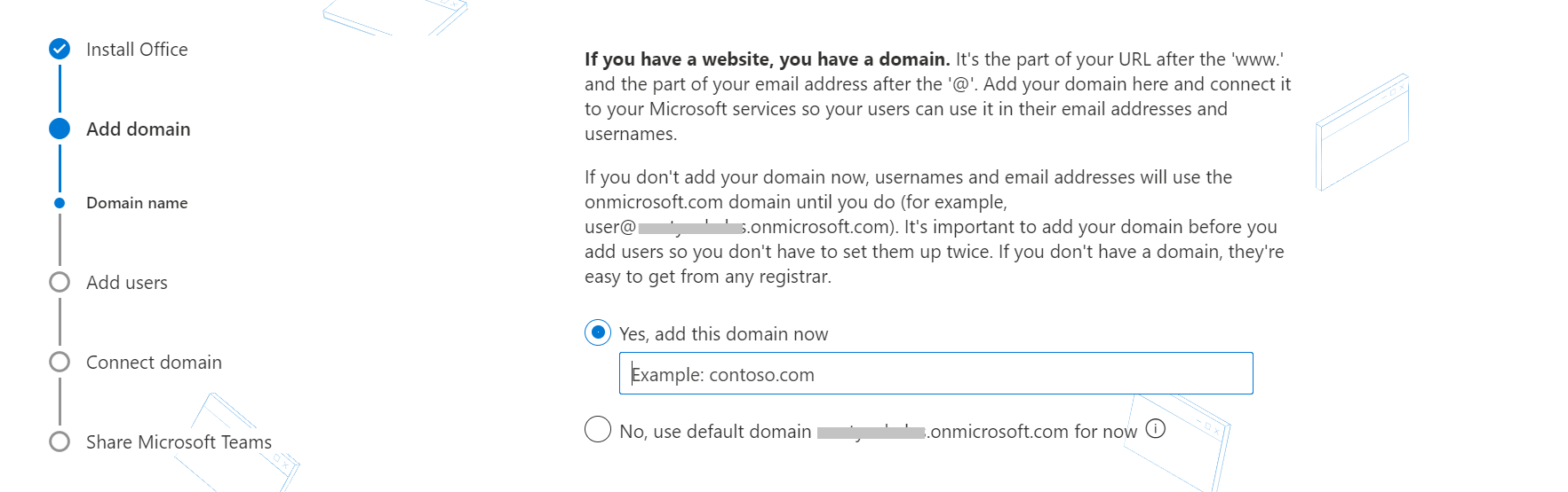 Set up a custom email address by adding a domain to Office 365.