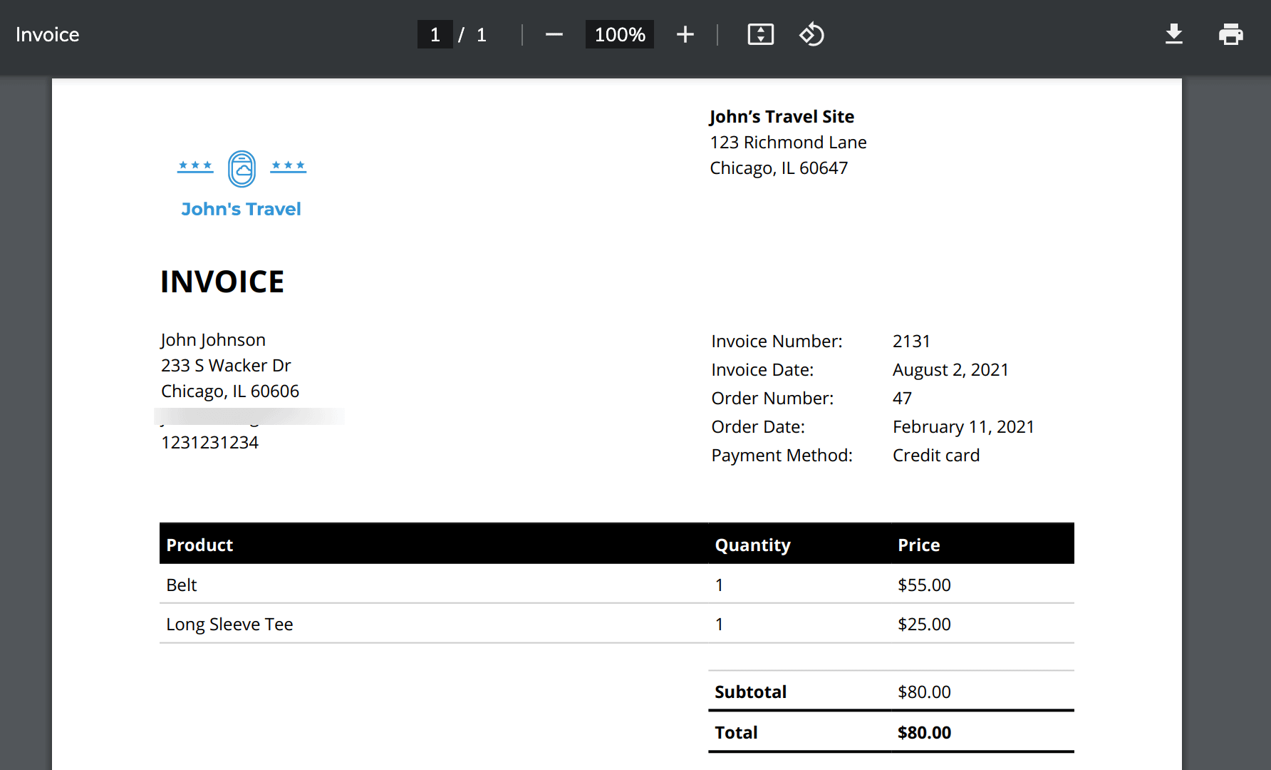 view the WooCommerce PDF invoice