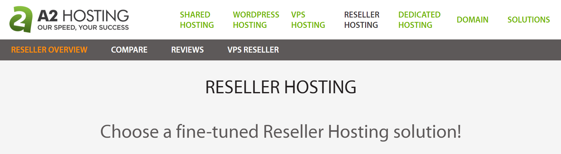 A2 Hosting's reseller hosting page.