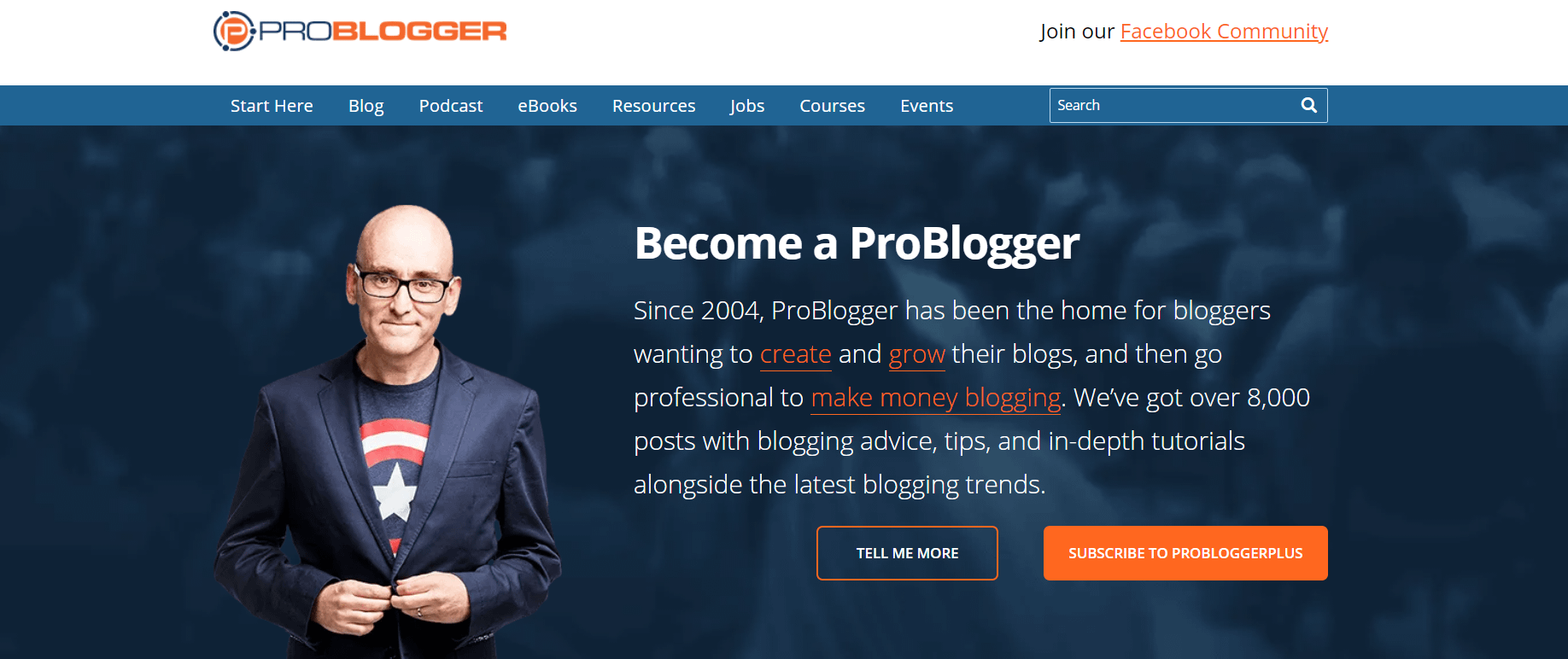 The ProBlogger home page.