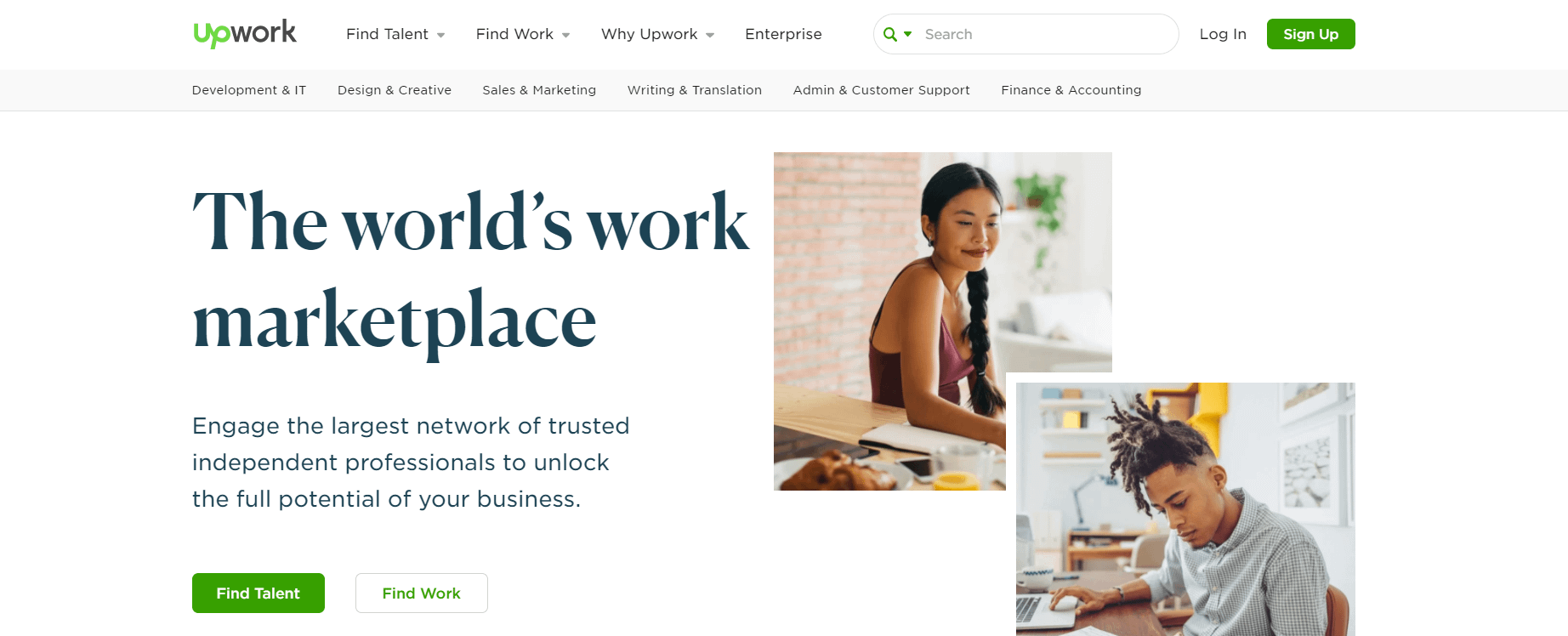 The Upwork home page.