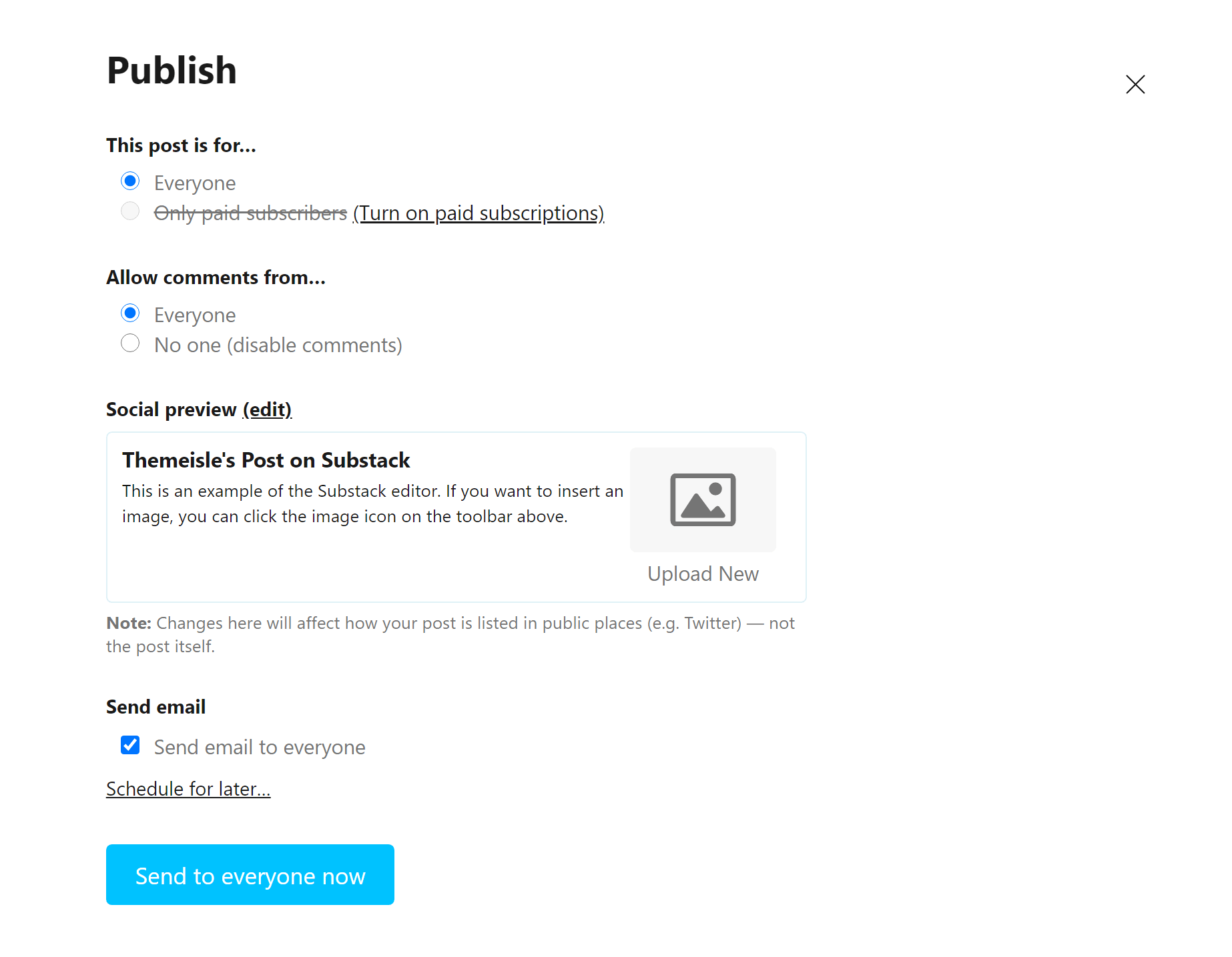Substack publish options
