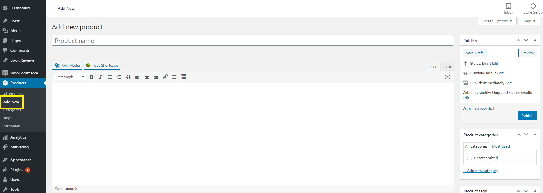 Adding products in WooCommerce.