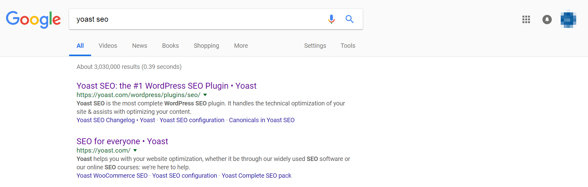 A Google search for Yoast SEO.
