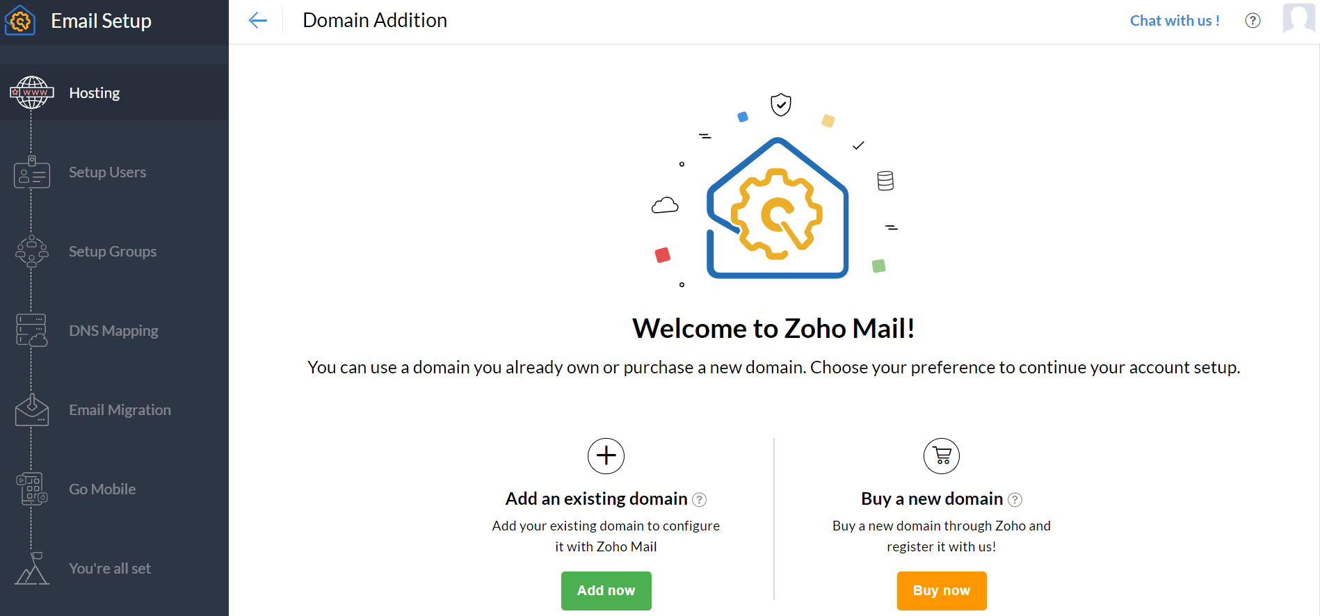 Choosing a domain through Zoho. 