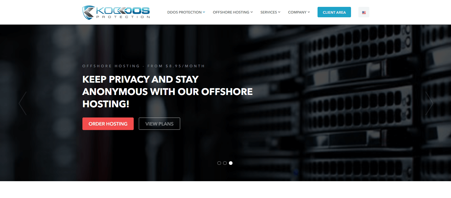 Koddos' homepage, an offshore web hosting option that focuses on security.