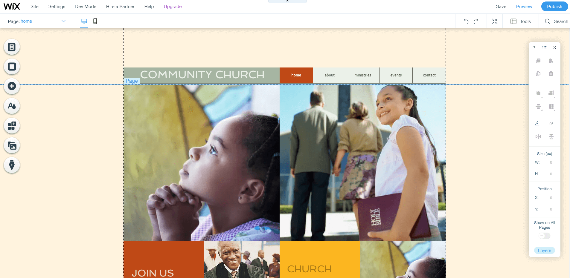 Wix is one of the best church website builders available, as shown by this church-centric template.