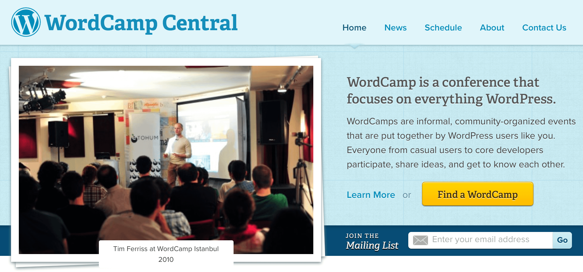 The WordCamp homepage.