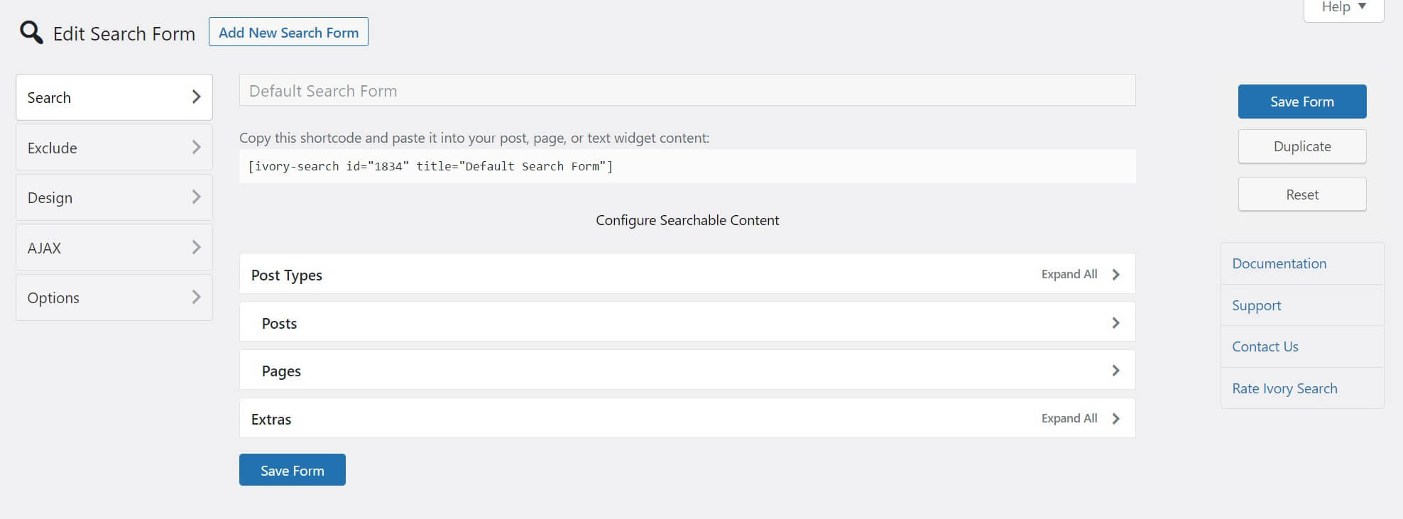 Adding a new search form in Ivory Search.