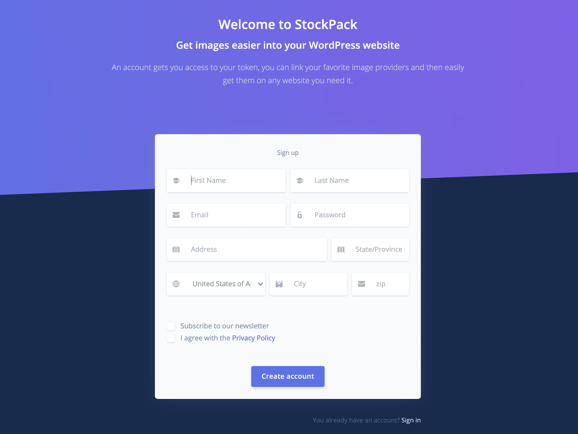 Creating a StockPack account.
