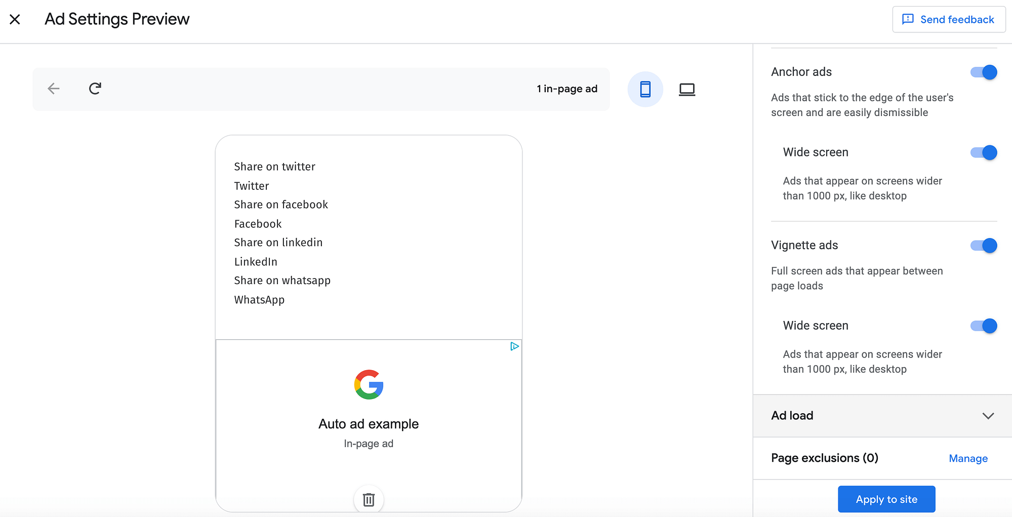 Google's anchor ad settings.