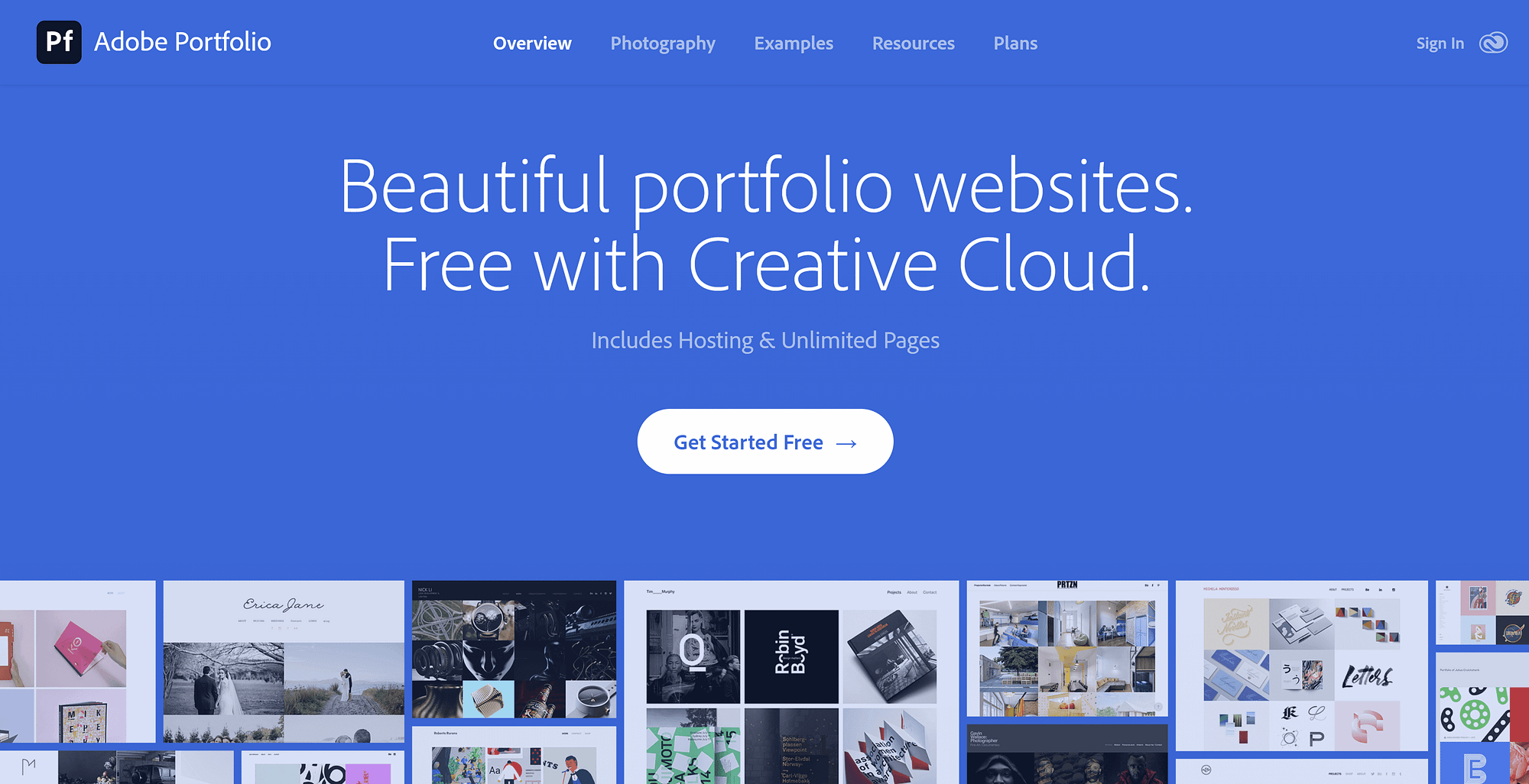 The homepage for Adobe Portfolio.