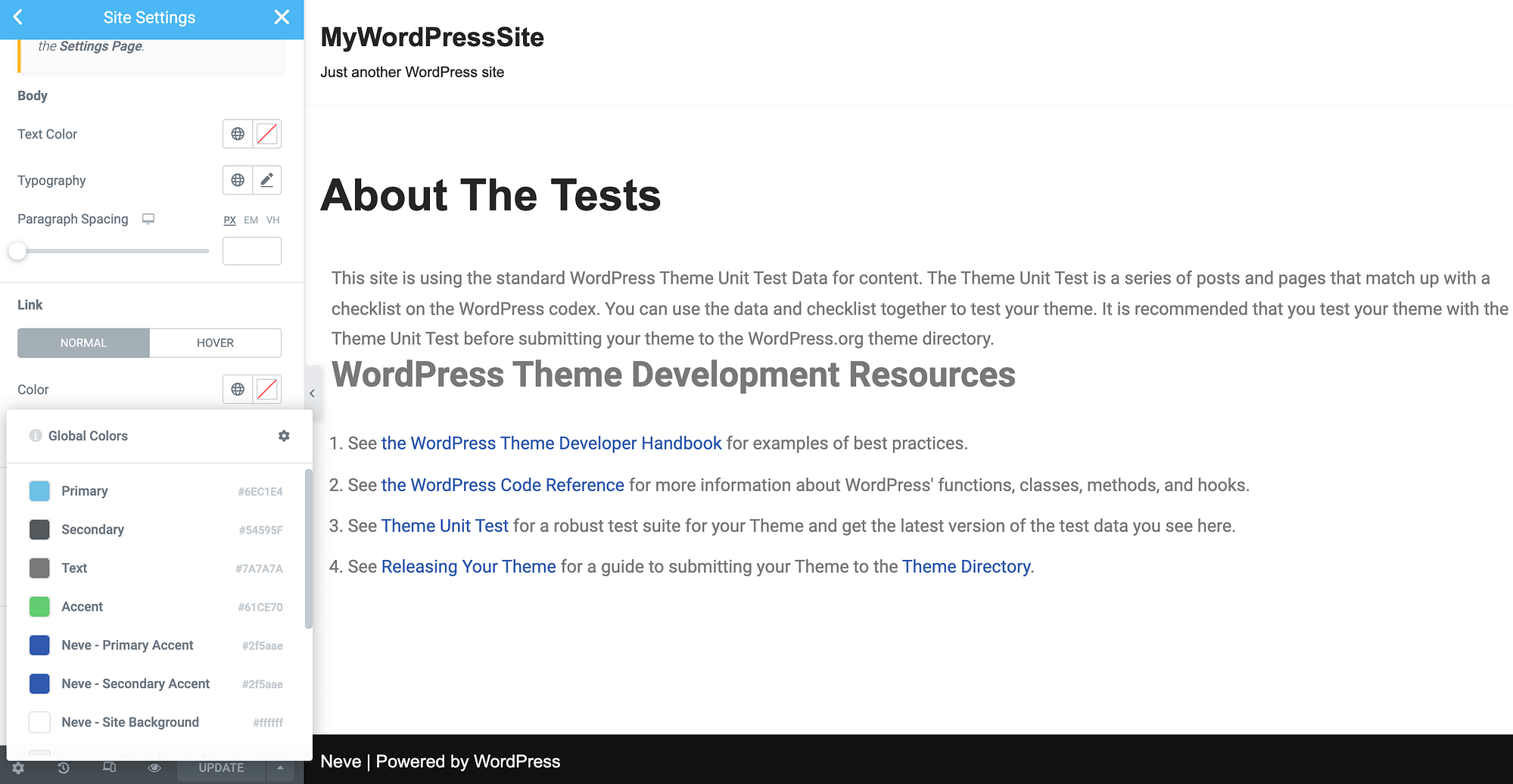 Thay đổi màu liên kết trong WordPress, sử dụng trình tạo trang.