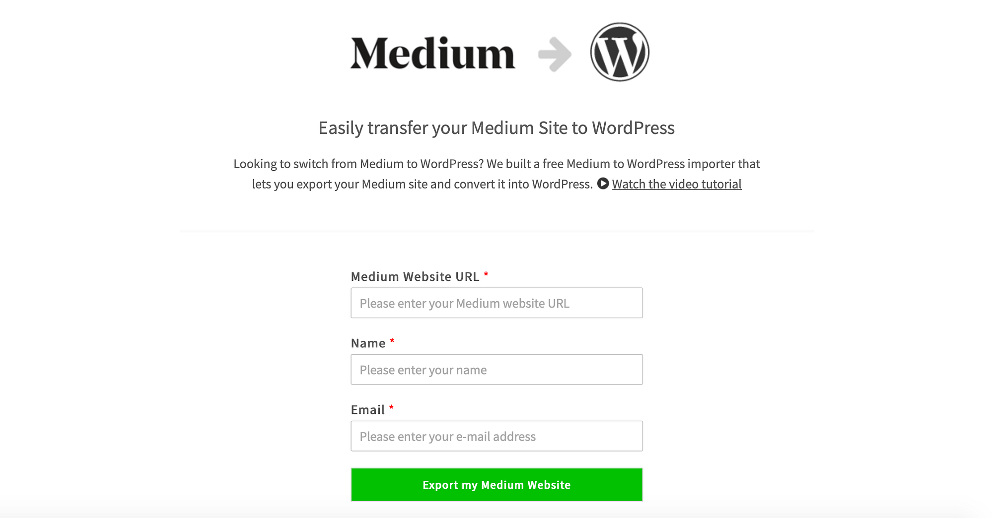 The Medium to WordPress transfer tool website. 