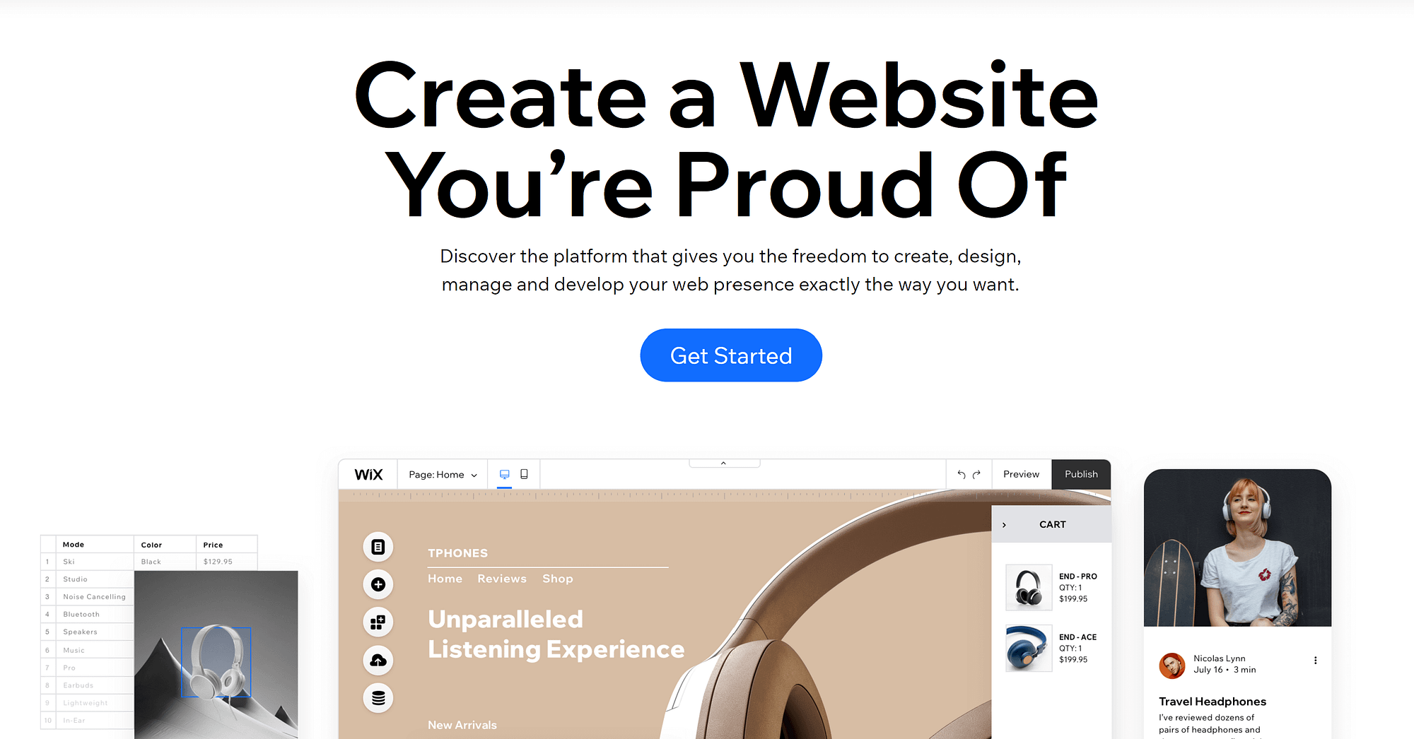 The homepage for one of the best website builders for artists, Wix.