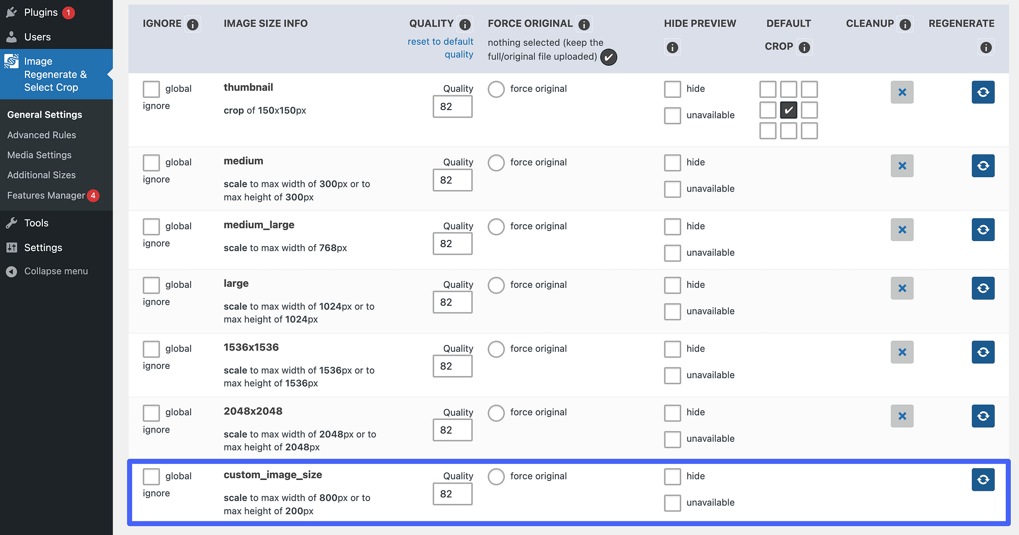 Regenerate custom WordPress image sizes