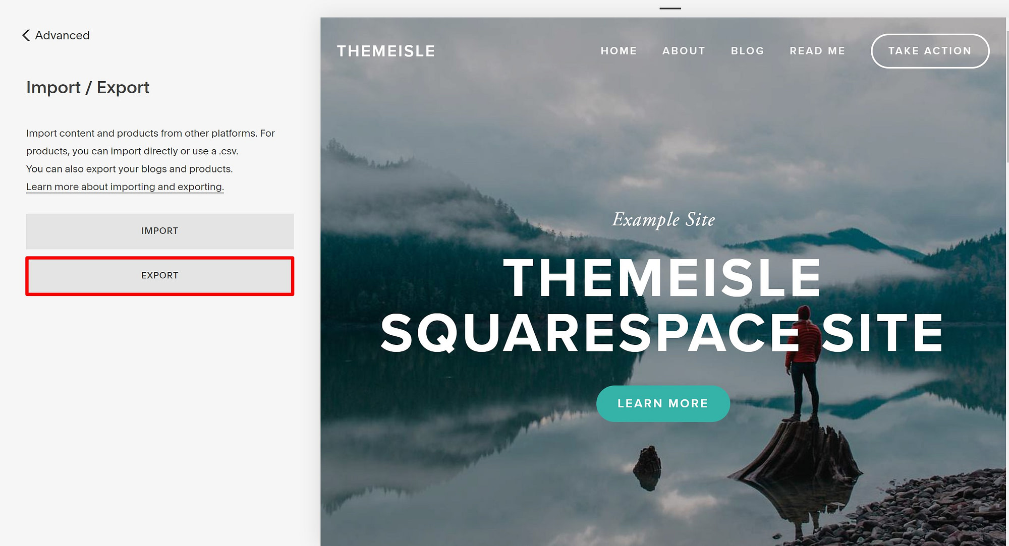 Xuất nội dung Squarespace