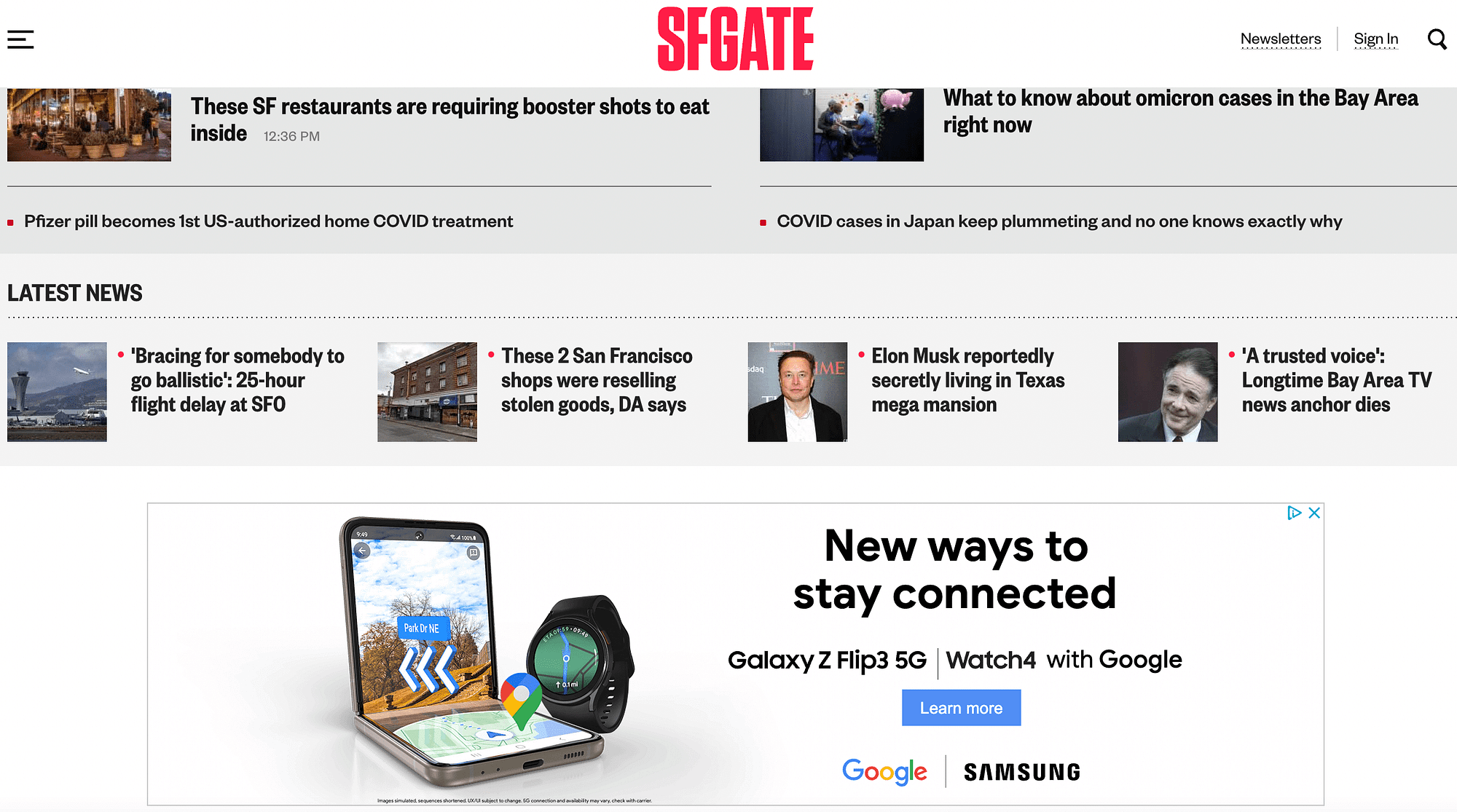 Trang web của SFGATE chỉ có quảng cáo trong một phần, có thể cải thiện trải nghiệm người dùng.