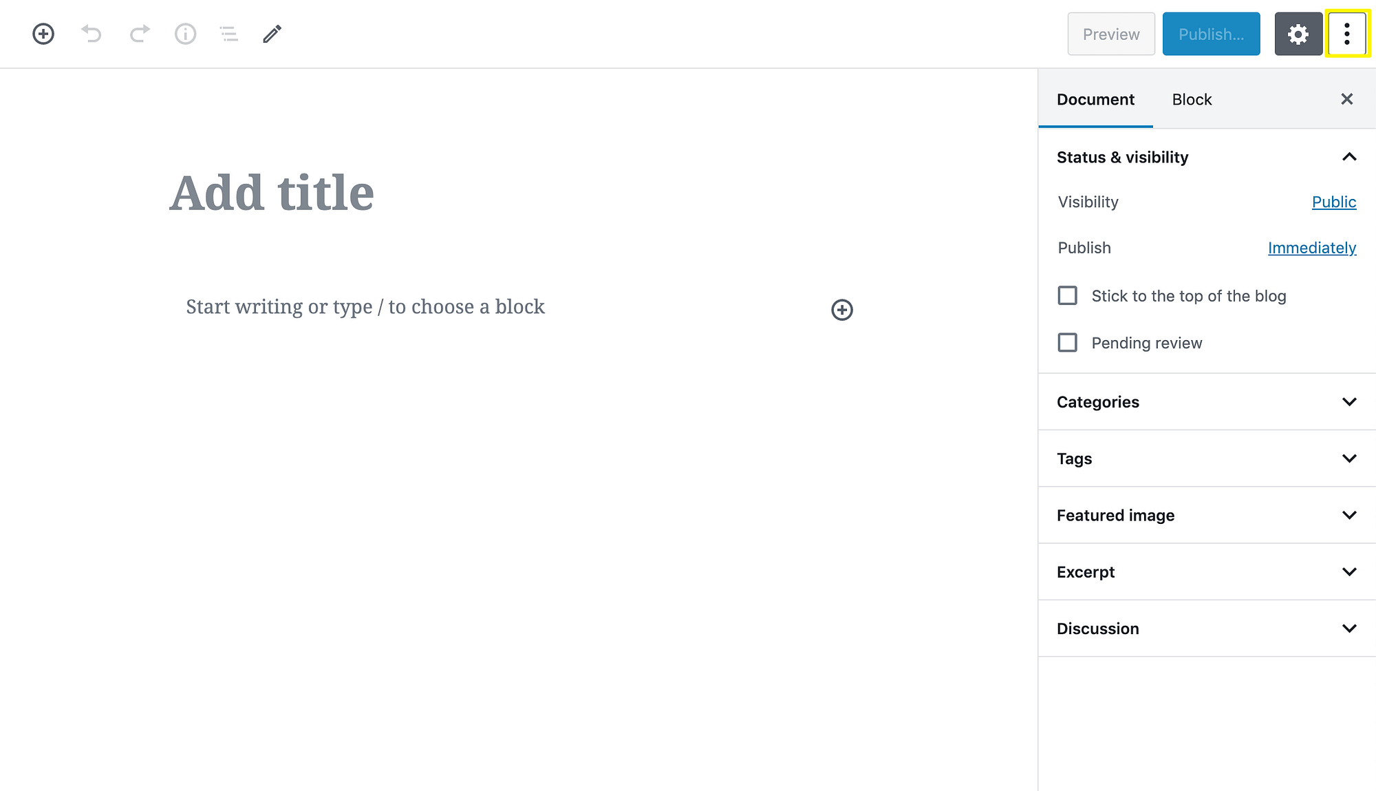 Opening the Block Editor settings menu.