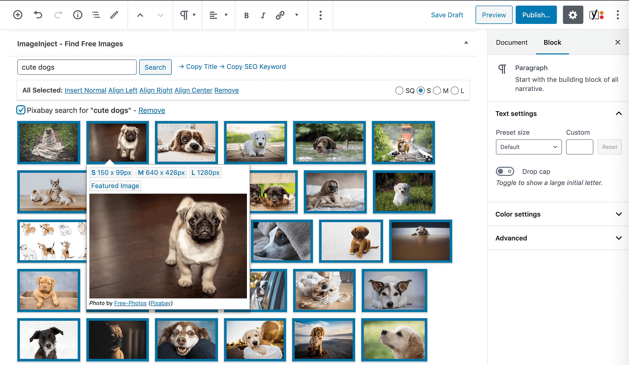 Adding WordPress stock photos to a post with ImageInject/WP Inject.